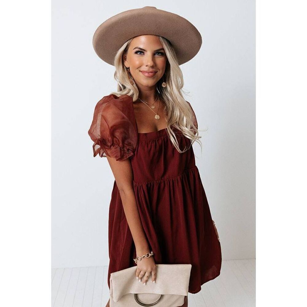ENTRO M Women's Puff Short Sleeve Gauze Ruffled Short A-Line Baby  Dress - Picture 9 of 12
